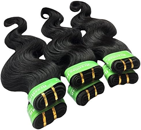 King Love Star Bundles of Brazilian Virgin Hair Body Wave 6 Pcs 24" 24" 24" 26" 26" 26" a lot Brazilian Virgin Hair Unprocessed Human Hair Weave Bundles 300g (1b Black)
