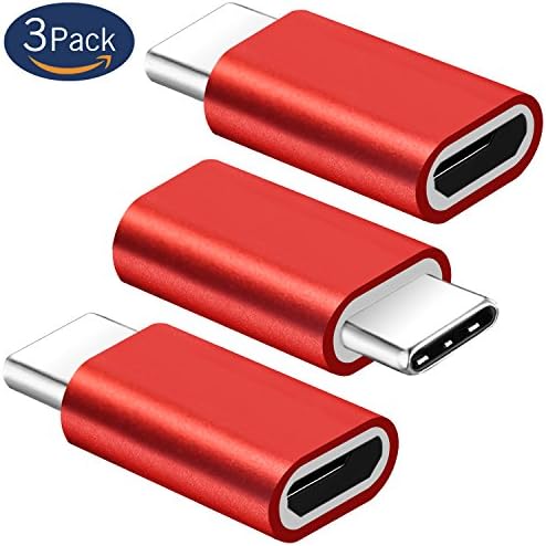 USB C Adapter, FanTEK Type C 3.1 (Male) to Micro USB (Female) Converter for Alcatel Idol 4s, Samsung Galaxy Book, Asus Zenpad 3S 10 Z500M, Xiaomi Mi Mix, Samsung Galaxy S8 Plus, Aluminum Red, 3 Pack