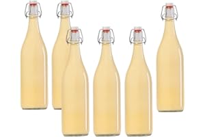hocz 6er Set Bügelflaschen Bügelflasche Glasflaschen mit Bügelverschluss 1L 1000 ml Typ A zum Selbstbefüllen