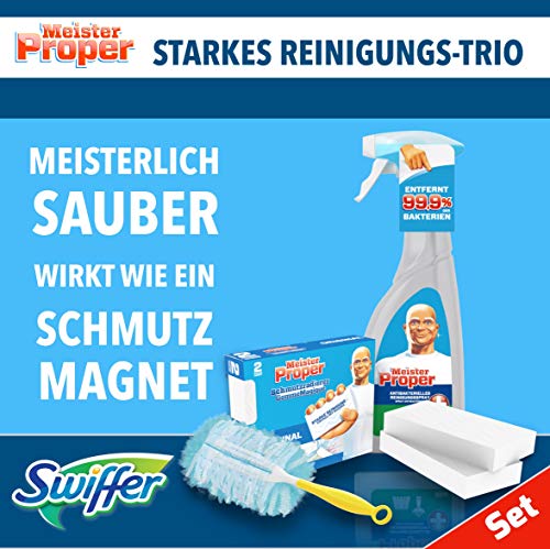 Preisvergleich Produktbild Meister Proper Set Reinigungsspray 99,9% 500ml + 2 Schmutzradierer + SwifferKit