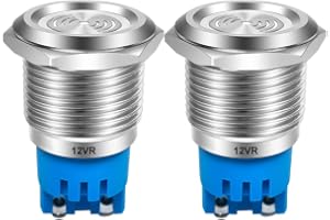 Gebildet 2st DC 12V 19mm Vattentät IP65 Rostfritt Stål Röd LED-Blixtlarm 90dB Indikatorlampa med Lampsummer, för Elektrisk Ko