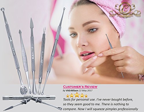 Komedonenquetscher – Mitesserentferner – Pickelentferner Set – Akne Extraktoren – 6 Stücke Edelstahl - 5