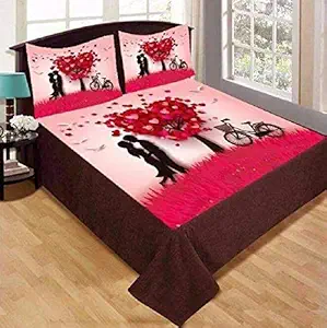 Delight Zone 300TC King Size Digital Printed Velvet Double Bedsheet with 2 Pillow Covers (Multicolour, 95 x 105 Inch) - Couple with Love Tree