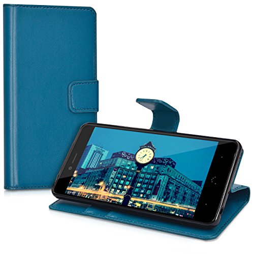 kwmobile Funda para bq Aquaris U Plus - Carcasa de  Cuero sint  tico  - Case con Tapa y  Tarjetero  en  Azul Oscuro 