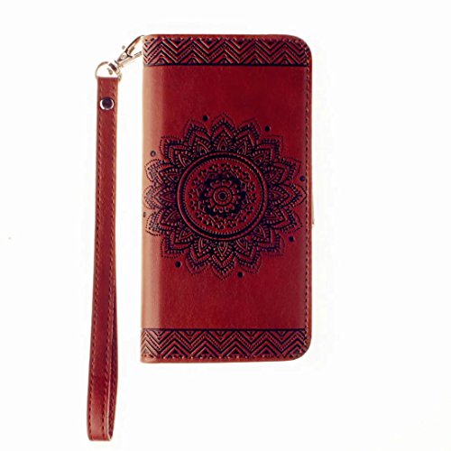 iPhone 6 Hülle, iPhone 6S Schutzhülle, MUTOUREN für iPhone 6 iphone 6S 4.7 Zoll Handyhülle Brieftasche Gürtelhändytasche Bookstyle Wallet Flip Case Lederhülle mit Standfunktion Kartenfach Magnetic lock Ultra dünn Wallet Case Geprägtes Muster Henna Indische Sonne Mandala Rraun + Stylus Pen - 3