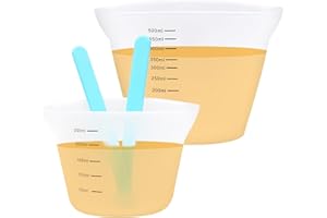 RAIRSKY 2 Stück Messbecher Silikon mit Rührstab, 250/500ml Silikonbecher zum Gießen, Messbecher aus Silikon, Silicone Measuring Cup, Mischbecher Epoxidharz, Silikon Messbecher Set für Küchen, Laboratorien