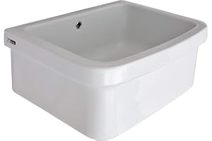 Jo-Bagno.it Lavabo de cerámica de 60 x 45 cm. Instalación en soportes de pared o soporte sobre encimera o mueble para interior y exterior, resistente a los ácidos y a la intemperie.