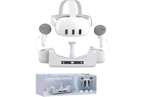AZURAOKEY Ulepszona stacja ładująca do Meta/Oculus Quest 3, zestaw słuchawkowy jednoczesne ładowanie VR akcesoria antypoślizgowe ze wskaźnikiem do Meta/Oculus Quest 3
