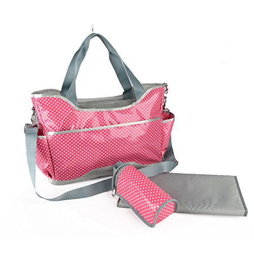 Yodo Easy Clean Shoulder Tote Diaper Bag for Mommy Baby with Detachable Bottle Holder, Pink Polka Dot