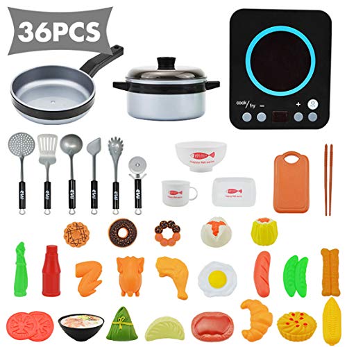 Yavso Lot de 36 Dinette Cuisine Enfant - Ustensile de Cuisine avec Casserole - Jeu d'imitation - Set de Cuisine Cadeau pour Bébé et Enfant
