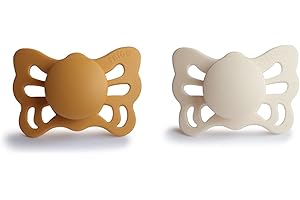 FRIGG Butterfly silikonowy smoczek, anatomiczny smoczek, 2 sztuki, nie zawiera BPA, wyprodukowano w Danii, miodowo-złoty/kremowy (rozmiar 1 (0-6 miesięcy))
