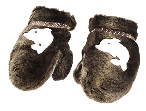 Preisvergleich Produktbild sourcingmap® Damen Fleece-Innenfutter, weiß, Dekor Delphin -Jumpsuit Fausthandschuhe Winterhandschuhe, 1 Paar - - White,Coffee Color, Einheitsgröße