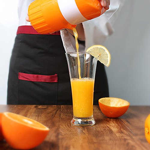 TAMUME 600ml Saft- & Zitruspressen Manueller Zitruspresse mit Becher, Deckel und Filter, Orange Presse für Frischen Fruchtsaftbecher – Kein Splatter, Kein Chaos (Orange) - 5
