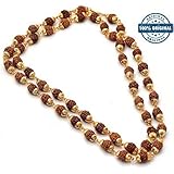 RUDRADIVINE Golden and Brown Plastic Cap Mala with 5 Face 5 mm Rudraksha