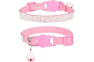 FUNAT Collare di Gatto con Strass con Campanello, Microfibra Collare per Gatto Morbido e Confortevole, Collare per Gatti con Fibbia di Sicurezza a Testa di Gatto