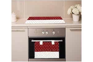 Russo Tessuti Copriforno + Coprifornello Cuore Lucy Fiori Cucina Vari Colori -Rosso