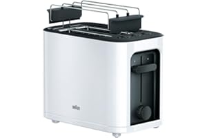 Braun Household HT 3010 WH toster | podwójny otwór | wyjmowana szuflada na okruchy | funkcja podgrzewania i rozmrażania | 7 stopni opiekania | oddzielna nasadka na bułki | biały