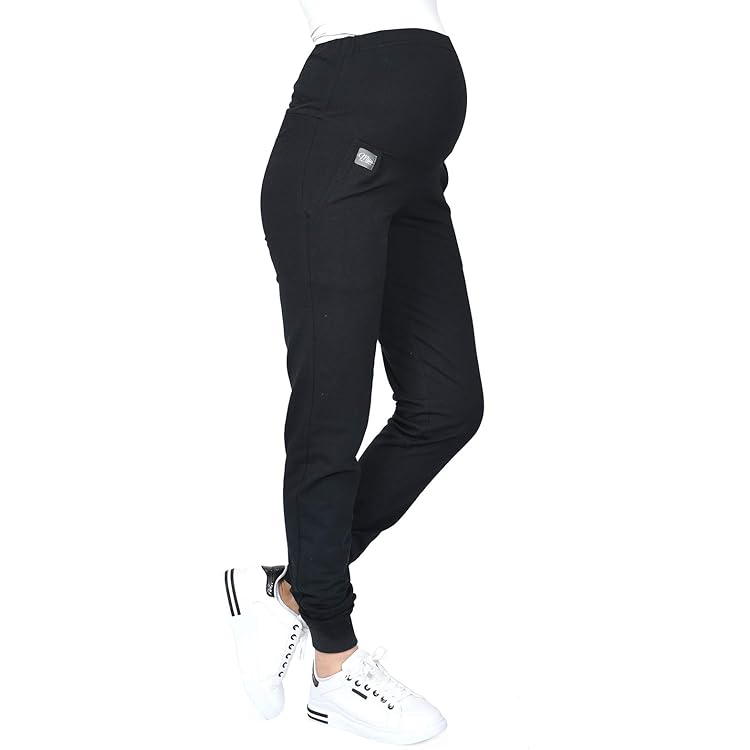 Gowjog Zwangerschapsbroek voor dames, joggingbroek, zwangerschapsmode, lang, stretch, casual yogabroek, zwart, M