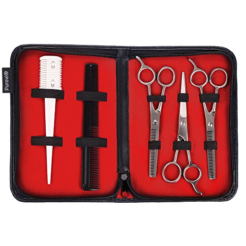 Purovi – 5-er Friseurscheren Set mit Effilierschere und Modelierschere | Scherenset für Profi Friseure und Privat aus Edelstahl - 2