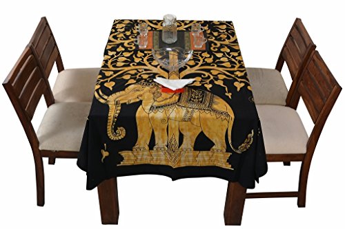 Jaipur Kala Kendra Indian Table Cover Tree of Life Elephant Printed Brown Color Cotton Rectangular D Jaipur Kala Kendra Indian Table Cover Tree of Life Elephant Printed Brown Color Cotton Rectangular D