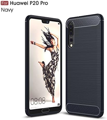TH000 Carbon Fiber Back Design Cover for Huawei P20 Pro Case Soft Rubber Full Range Protection Slim-Fit Hybrid Case Cover for Huawei P20 Pro Case (navy blue)