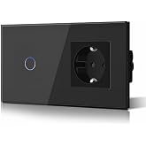 BSEED Touch Switch and Wall Plug,Glass Panel with LED Push Button,Modern Switch,Without Wifi Function,1 Gang 2 Way+1 Socket,1
