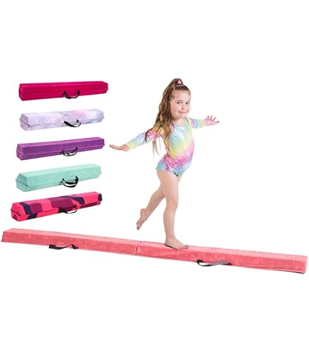 Poutre Gymnastique Pliable GOPLUS 240cm - Équilibre Enfants/Adultes - Hauteur 6.5cm - Bleu/Rose