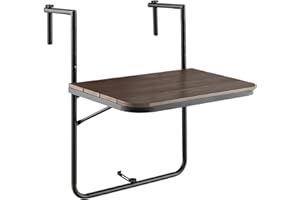 GIANTEX Table de Balcon Suspendue Pliable, Table Suspendue Rabattable et Hauteur Réglable, Résistante aux Intempéries, Charge 30 kg, pour Balcon, Terrasse, Jardin, 62,5 x 60 x 84 cm, Marron
