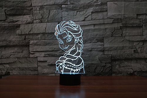 Elsa Hologramm 3d Lampe Nachttischlampe, Nachtlicht fürs Kinderzimmer, LED Lampe fürs Wohnzimmer - 7