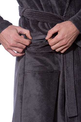 Morgenstern, Herren Kurz-Bademantel, mit Kapuze, Gr. M, anthrazit ( dunkel grau) , Größen S bis XL verfügbar, Außenseite kuschelige Microfaser Innenseite saugstarke Baumwolle ( Frottee ) - 6