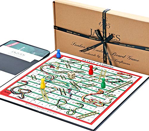 Snakes & Ladders - 12 Snakes and Ladders Board Game with Wooden Pieces by Jaques of London
