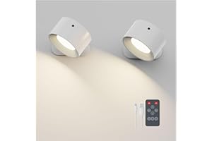 Feallive LED Wall Lights with USB Charging Port 2 Pcs Reading Light, Dimmable Touch Control 3 Brightness Levels Wall Spotlights 360 Free Rotation Bedside Sconce Lamp for Bedroom Remote Control White