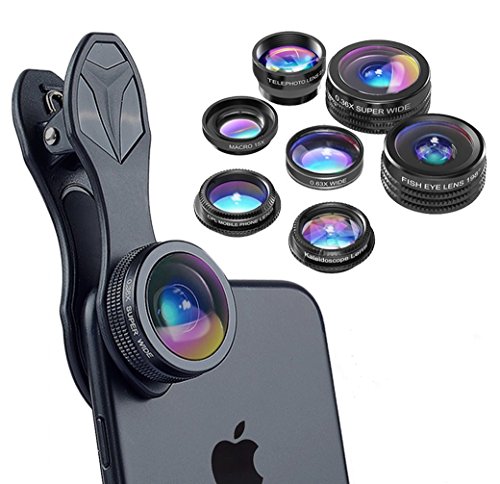 Apexel tel  fono c  mara lente 7  en 1  lente Kit 198  grado ojo de pez Lente   0 36  x Super gran angular lente   2  x teleobjetivo   lente gran angular 0 63  x y 15  x lente macro   CPL lente   Caleidoscopio para iphone ipad samsung huawei y m  s Android Smartphone y Tablet