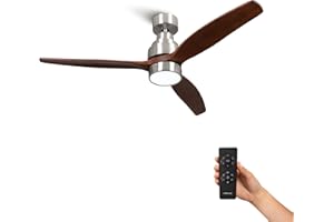 Mellerware - Ventilatore da soffitto con telecomando Brizy! Bright | Potenza 45 W | Ultra silenzioso | 3 pale | Diametro 132 cm | 6 velocità | Timer | ventilatore + LED integrato | Legno Scuro