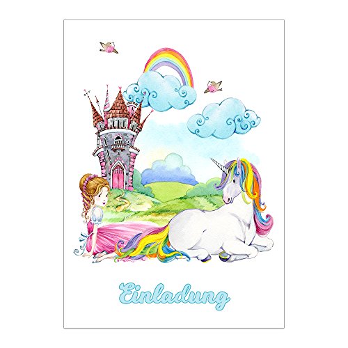 Einladungskarten Kindergeburtstag: Prinzessin und Einhorn Geburtstagseinladungen Einladungen Geburtstag Kinder Mädchen - 2