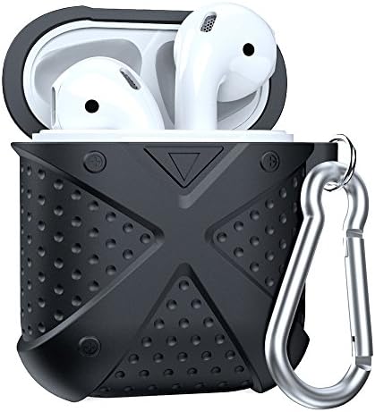 MeanLove AirPods Case Cover Anti Lost Non-Slip Case Portable Silicone Skin with Keychain for Apple AirPods (Black)