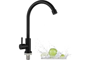 JSLEID Spültischarmatur Schwarz, Küchenarmatur aus Edelstahl, Drehung-Spültischarmatur 360°, Wasserhahn Küche nur Kaltwasser, Rostschutz für Küche, Bad, Toilette