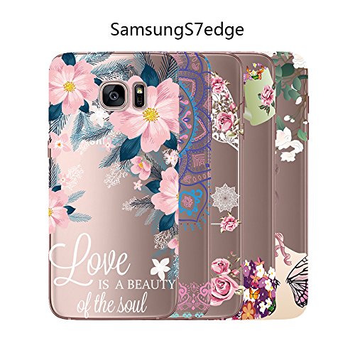 Funda Samsung S7 Edge 3D  S7 Edge Case Rigida con Borde Suave Silicona Bumper Antigolpes Resistente con Dibujos - Flores Love