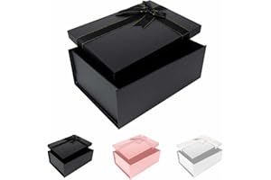 DAWNTREES Schwarz Geschenkbox mit Deckel,29x22x10.5cm,Geschenkverpackungskasten mit Grußkarten,Gift Box,Weihnachten, Geburtstage, Jubiläen Geschenkverpackung Box