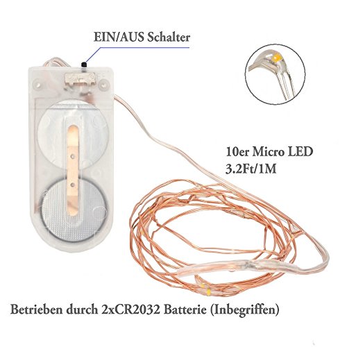 VOYOMO(TM) 4 Stück 10er LED-Lichterkette Warmweiß Weihnachtsbeleuchtung Innen Micro Draht Batterie-betrieben 3.3Ft/1M - 2