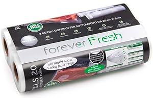MACOM Forever Fresh 703C Confezione 2 Rotoli goffrati 20 cm x 6 m per la conservazione sottovuoto Alimenti e Cottura, Plastica, Bianco