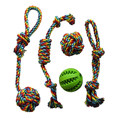 5-Pack-Pet-Dog-Cotton-Rope-Toys-Rubber-Chewing-Ball-Toys-Bite-Resistant-and-Teeth-Cleaning-Gift-Set-for-Small-Medium-Dogs