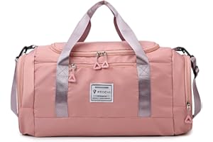 Vllcsla Bolsa de Deporte para Hombre y Mujer, Bolsa Deporte Gimnasio con Bolsillo Húmedo, con Compartimento Zapatos, Bolsa de Viaje Impermeable y Resistente al Desgaste, 28L (Rosado)