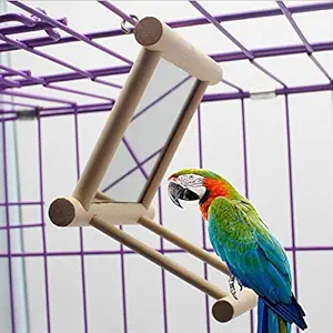 Old Tjikko Bird Swing, Parrot Cage Toys, Swing Hanging Play with Mirror for Macaw African Greys Parakeet Cockatoo Cockatiel Conure Lovebirds Canaries (3.7 X 3.5 X 3.5 Inch)