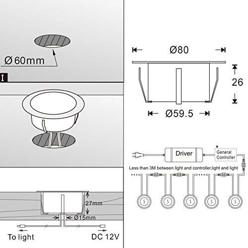 QACA LED Einbauleuchten Bodeneinbaustrahler Außen Wasserdicht IP67 2,5W Ø80mm Treppenstufen Garten Terrasse - 9