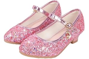 OFANYIA Girls Princess Dress Shoes Kids Girl Party Wedding Princess Mary Jane Shoes Sequins Bridesmaids Shoes Sparkle Heels Shoes for Wedding Dancing Party