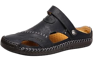 ERLINGO Leather Slip-on Mens Mule Clogs, Backless Slippers Outdoor Closed Toe Clogs Lightweight Garden Clogs Breathable Comfortable Casual Outdoor Indoor Slippers