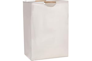 LEAZZLE Cesto Portabiancheria 40×60×30 cm, Cesta Portabiancheria Pieghevole con Manico in Legno Grand Salvaspazio,Cesta Biancheria in Tessuto per Camera Soggiorno Bagno e Viaggio(Beige)