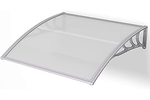 SFAREST Front Door Canopy, Outdoor Awning Window Back Garden Canopy, UV Rain Snow Protection Shelter for Patio Garden Porch (Transparent+Grey, 100 x 100 x 28 cm)