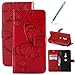 Produktbild Robinsoni Kompatibel mit Sony Xperia XZ3 Hülle Leder Handytasche,3D Relief Schmetterling Muster PU Lederhülle Brieftasche Schutzhülle Flip Case Ständer Etui Wallet Tasche Klapphülle,Rot